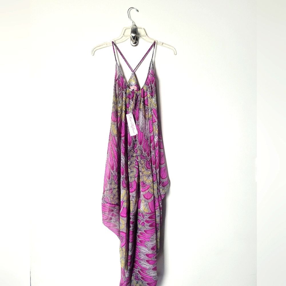 NWT Mara Hoffman Feather Pink Peacock Sheer Long Beach Swim Cover Up Sexy Boho - Picture 2 of 12